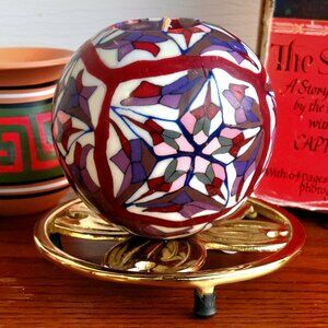 Vintage Mosaic Glass Sphere Candle - Stained Glass Style, Colorful Decor